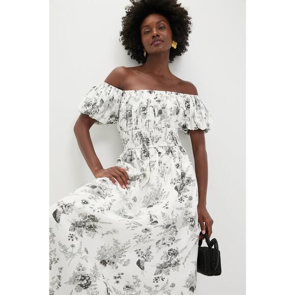 HYACINTH HOUSE Black & White Floral Smocked Helena Maxi Dress Size L NWT - Picture 5 of 7